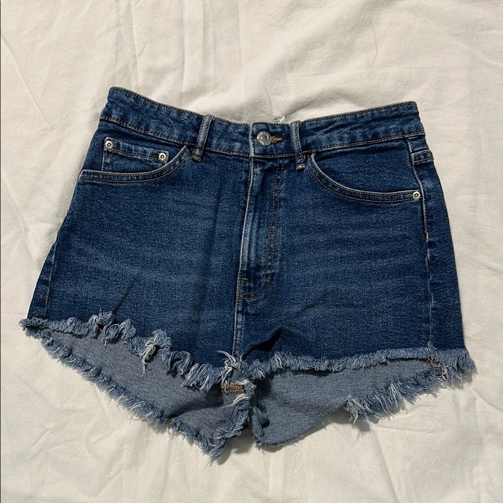 Zara Blue Jean Shorts with Frayed Hem